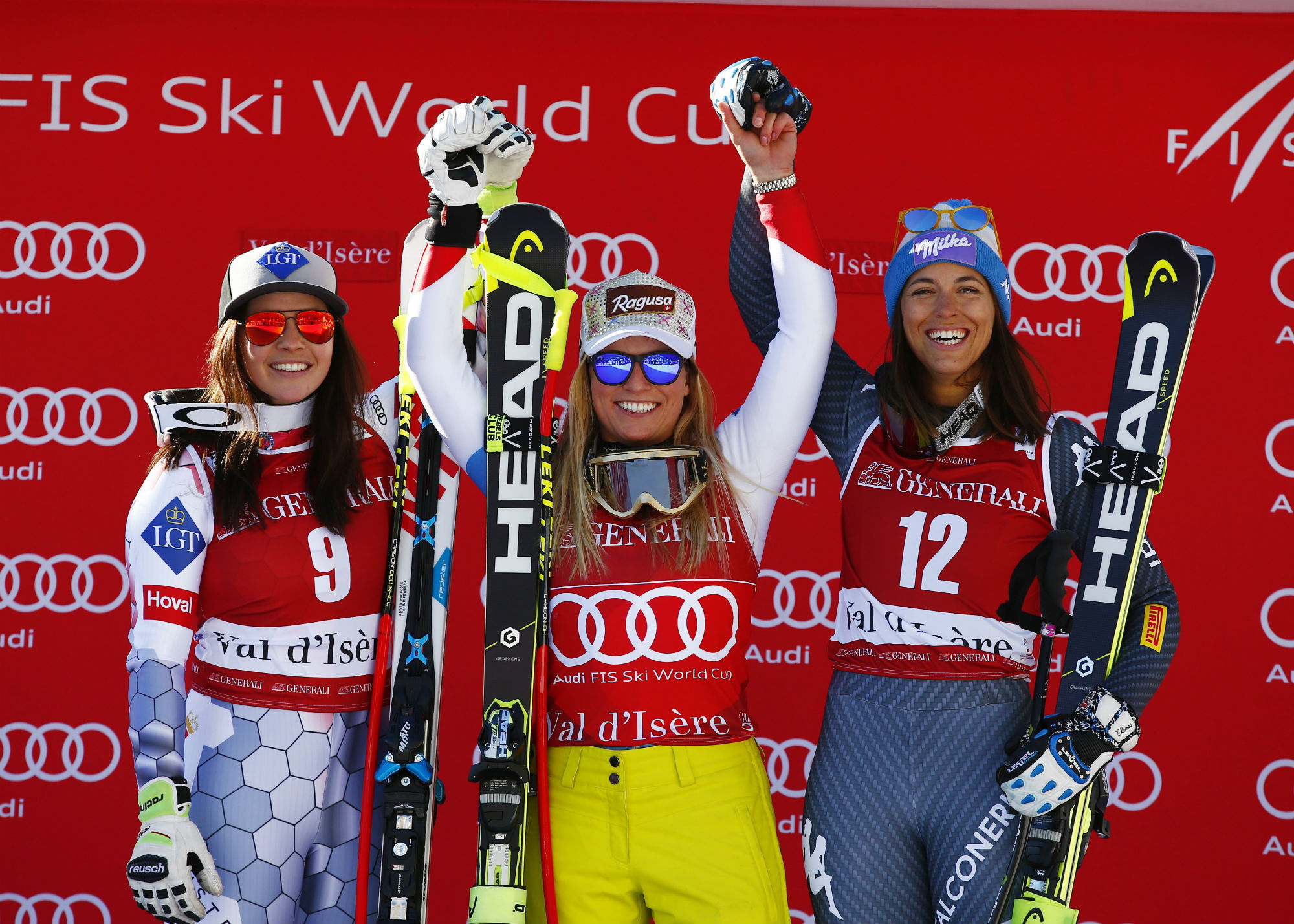 Tina Weirather, Lara Gut, Elena Curtoni sul podio in Val d'Isere nel secondo superG stagionale (@Zoom agence)