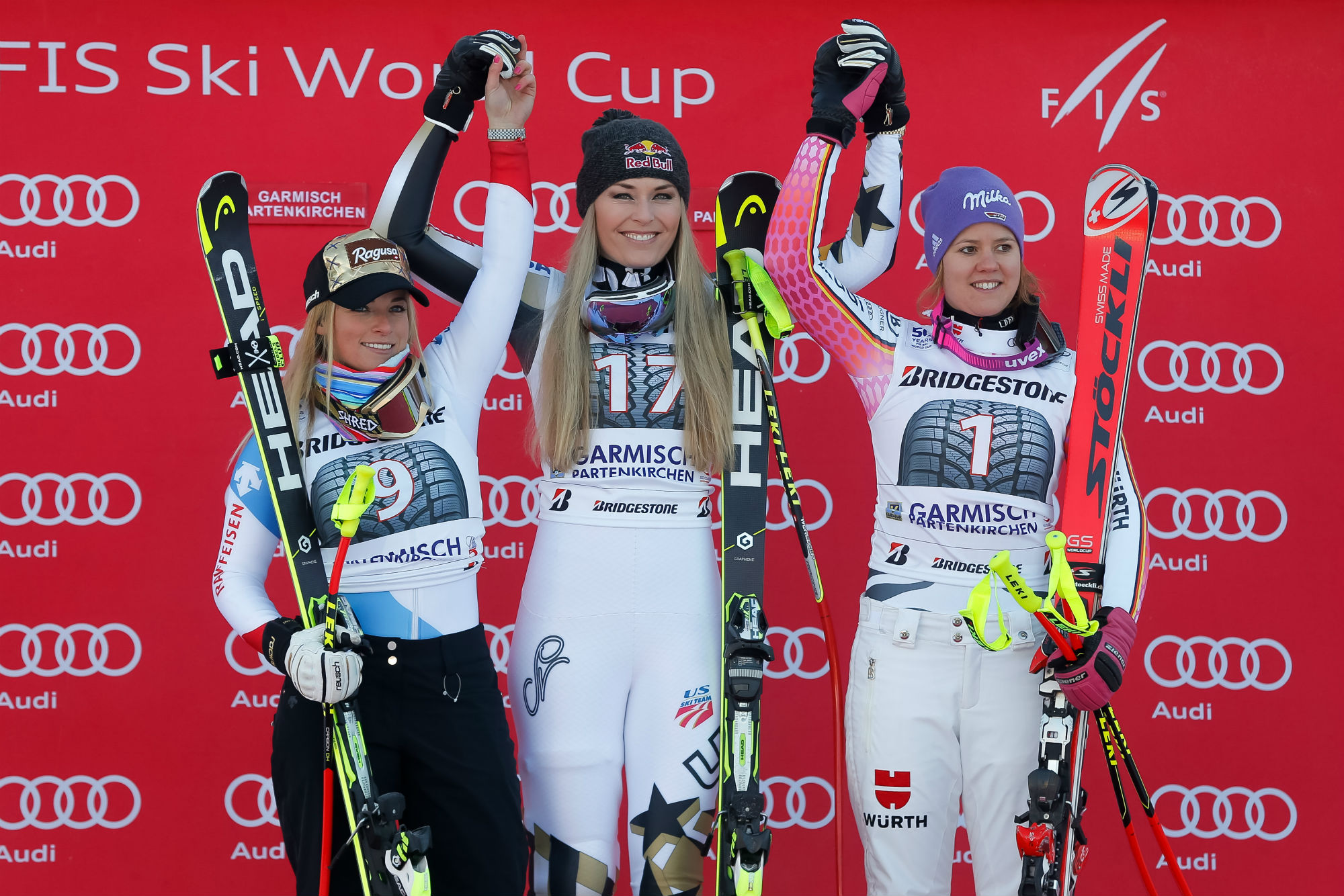 Lara Gut, Lindsey Vonn e Viktoria Rebensburg sul podio in discesa a Garmisch-Partenkirchen (@Zoom agence)
