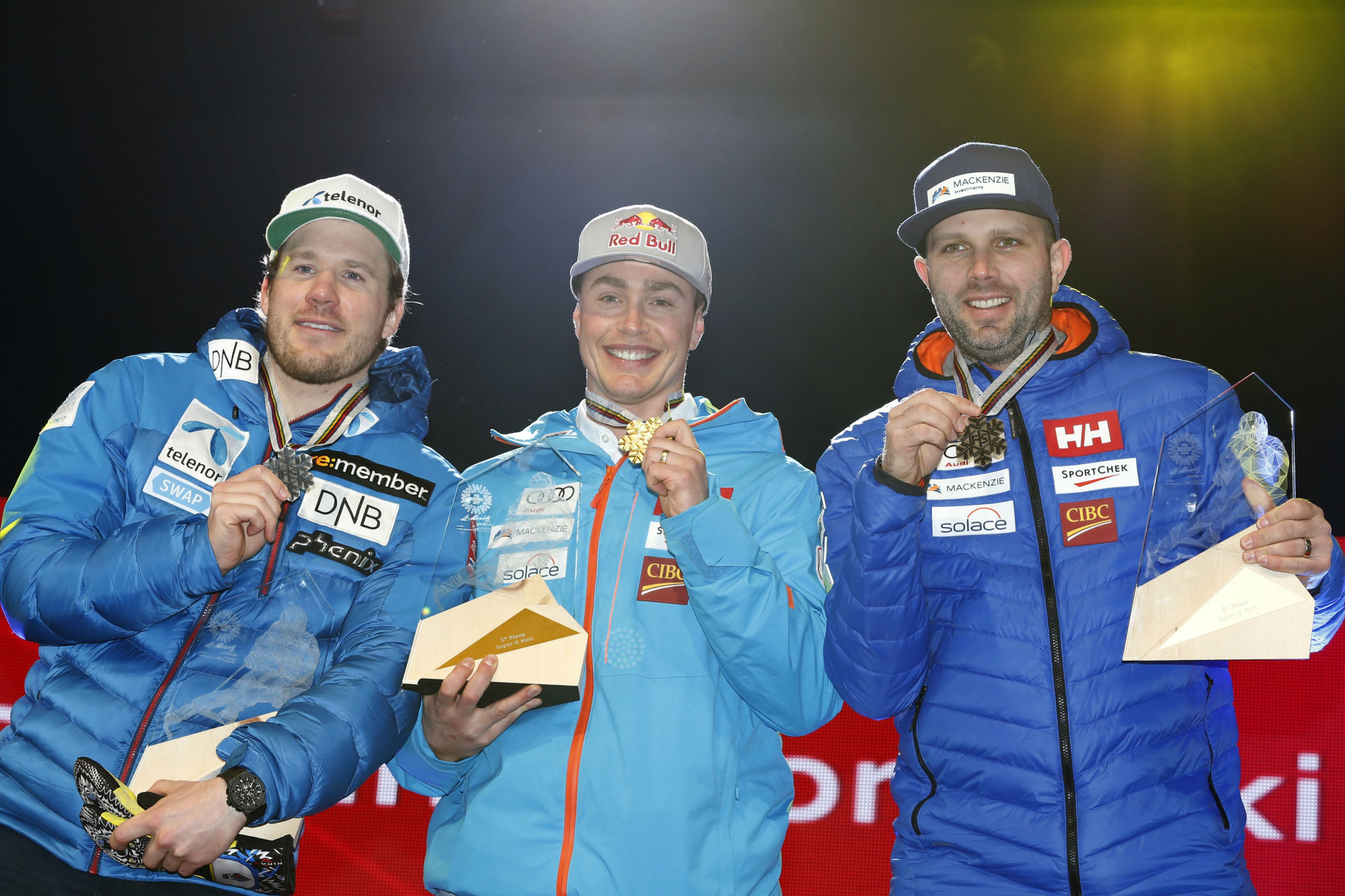Da sinistra: Jansrud, Guay ed Osborne-Paradis sul podio iridato a St. Moritz 2017 (@Zoom agence)