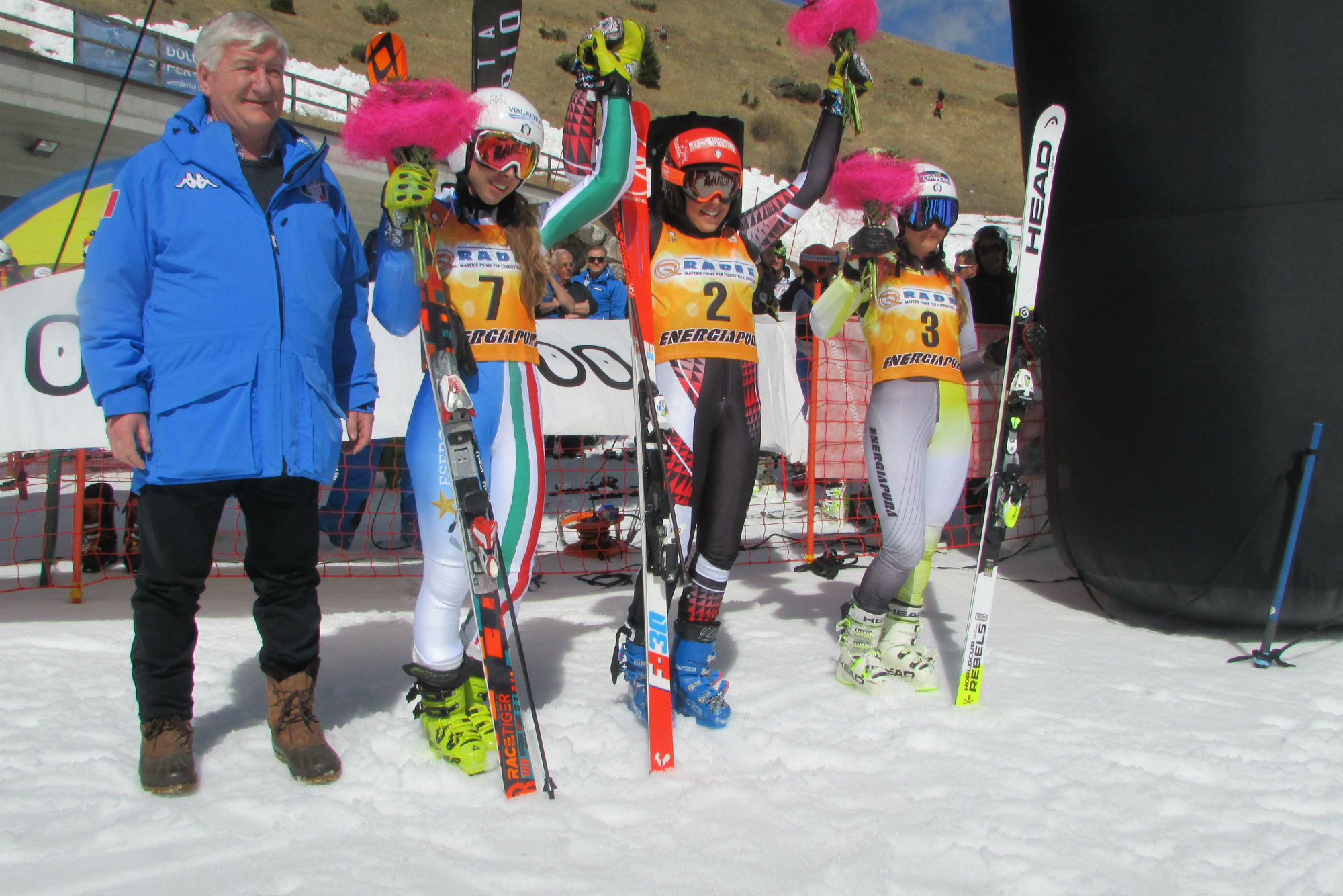 Francesca Marsaglia, Federica Brignone, Laura Pirovano: seconda, prima e terza all'Alpe Lusia nel gigante tricolore 2017