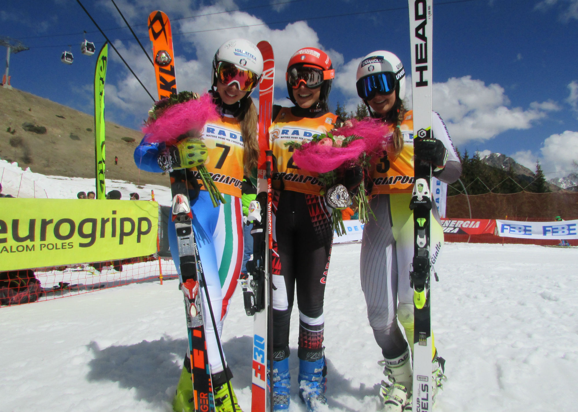 Francesca Marsaglia, Federica Brignone, Laura Pirovano: seconda, prima e terza all'Alpe Lusia nel gigante tricolore 2017