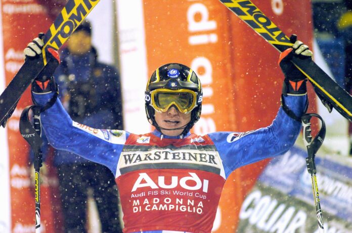 Giorgio Rocca esulta sulla 3Tre, il 12 dicembre 2005 @ Paolo Bisti