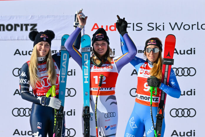 Lindsey Vonn, Emma Aicher, Sofia Goggia a St. Moritz ©Agence Zoom