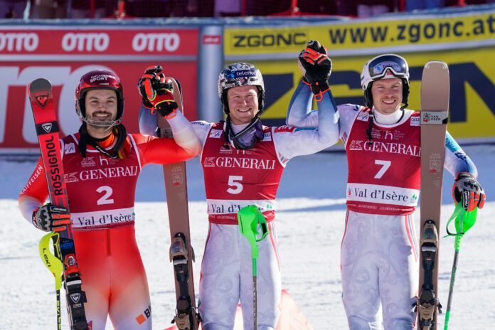 Meillard, Haugan, Kristoffersen, il podio dello slalom in Val d’Isere. Subito dopo l’Italia… ©Agence Zoom