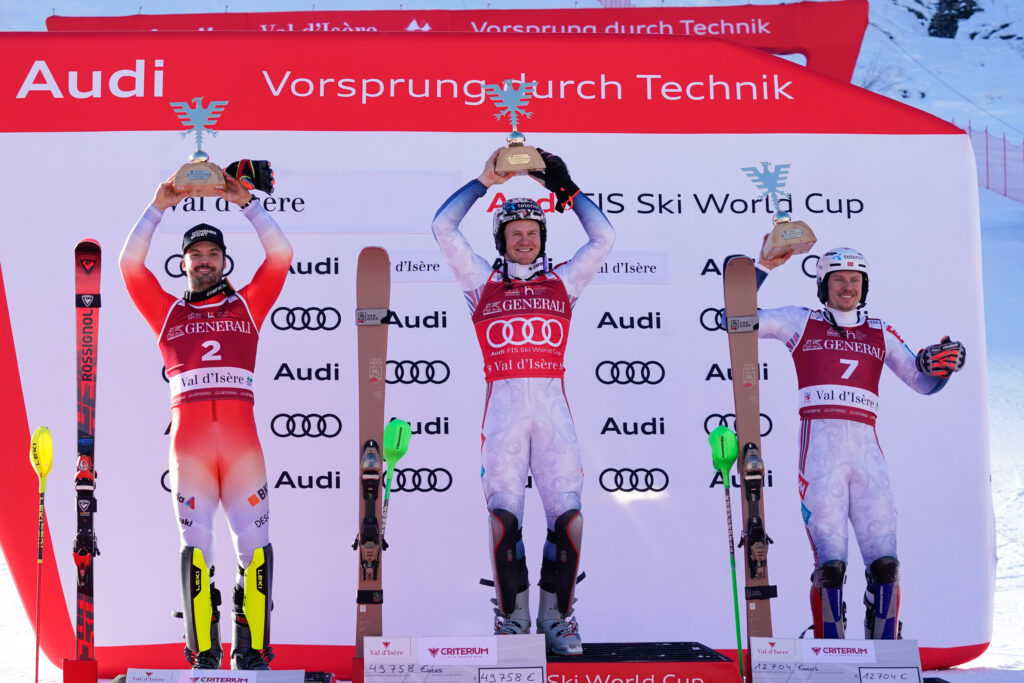 Meillard, Haugan, Kristoffersen, il podio dello slalom in Val d’Isere. Subito dopo l’Italia… ©Agence Zoom