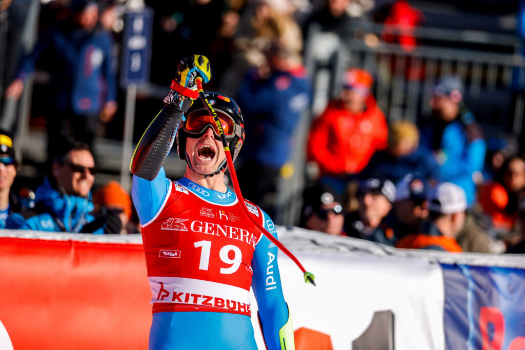 Mattia Casse esulta al termine del superG di Kitzbuehel @ Agence Zoom