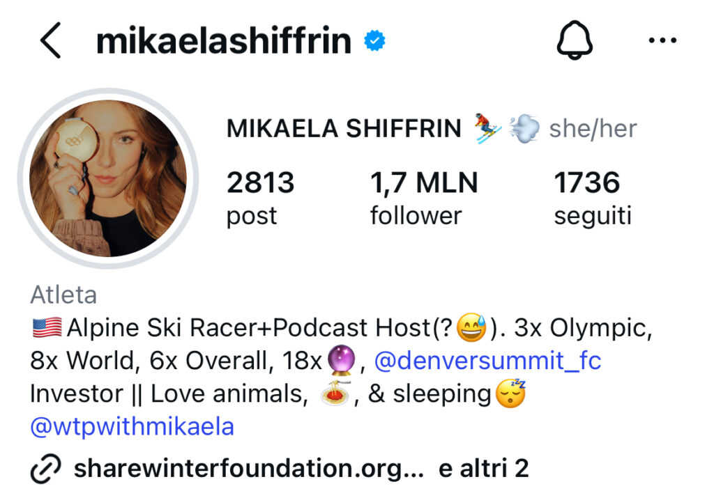 Shiffrin è una delle personalità legate allo sci alpino col maggior seguito sui social media